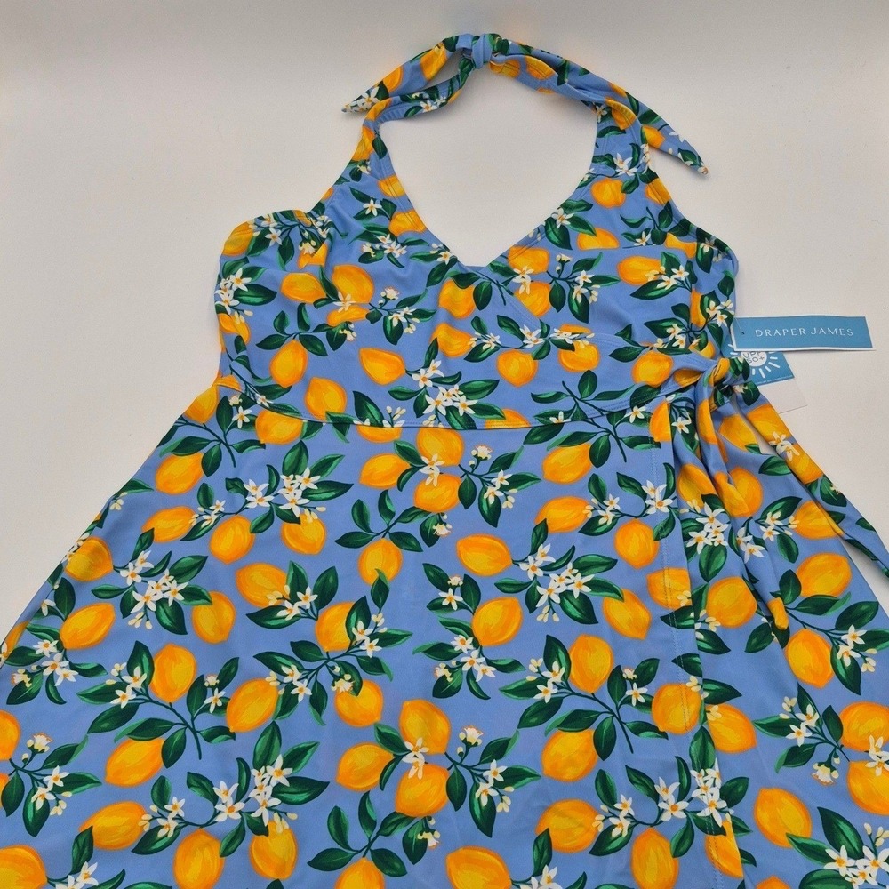 Draper James Lemon Print Halter Swim Dress Vista Blue XL UPF 50+ NWT